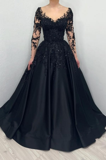  Long sleeves Sweetheart Black Princess Ball gown Evening Dress - Prom Dresses - DYAVOR® 