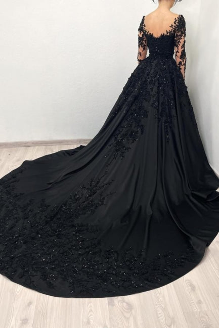  Long sleeves Sweetheart Black Princess Ball gown Evening Dress - Prom Dresses - DYAVOR® 