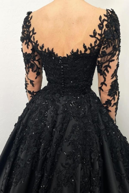  Long sleeves Sweetheart Black Princess Ball gown Evening Dress - Prom Dresses - DYAVOR® 