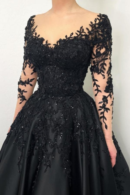  Long sleeves Sweetheart Black Princess Ball gown Evening Dress - Prom Dresses - DYAVOR® 