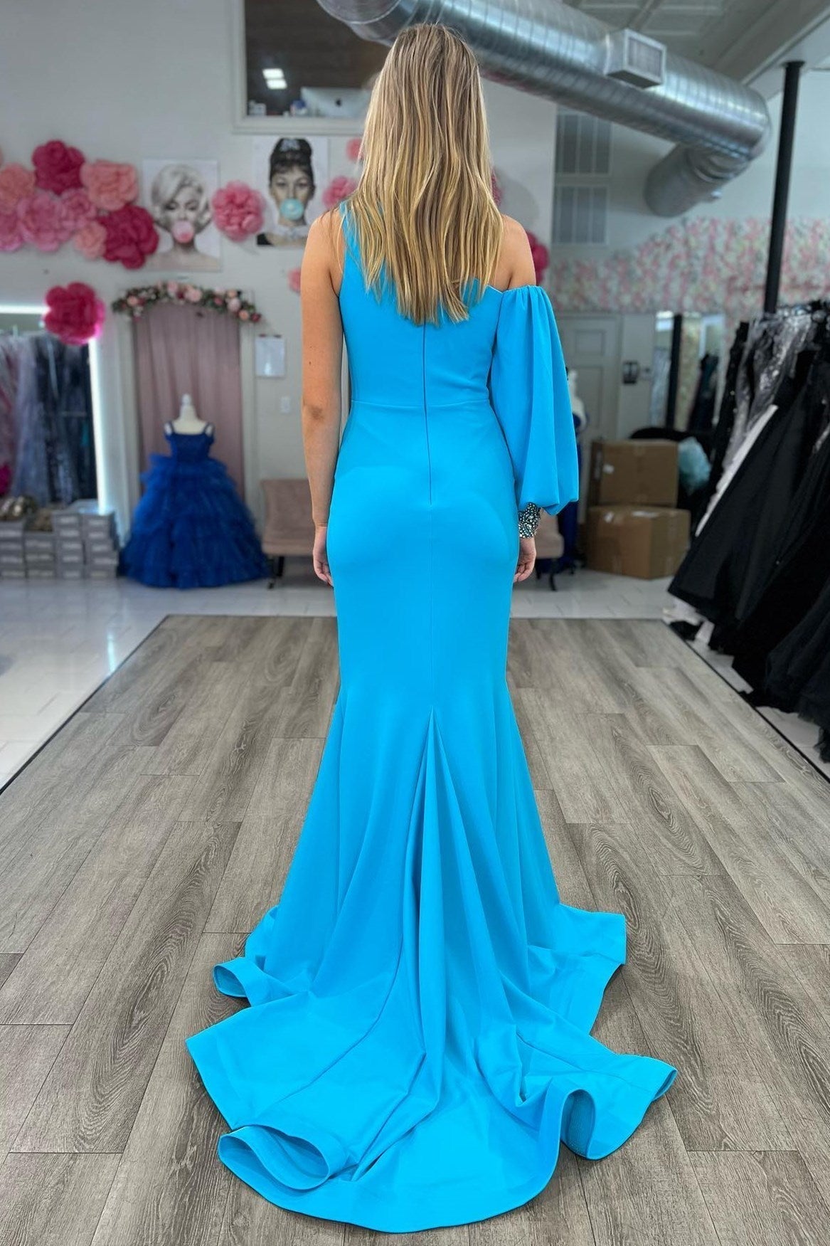  Asymmetrical Cobalt Blue Mermaid Long Formal Dress with Slit - Prom Dress - DYAVOR® 