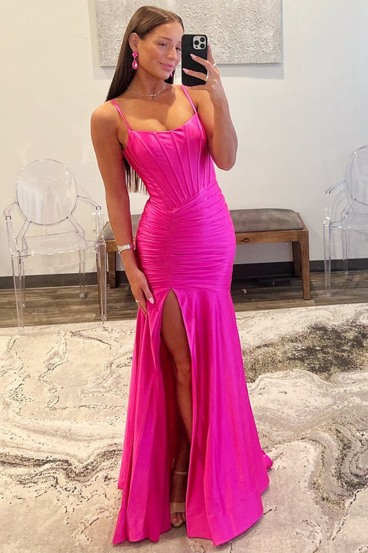  Addilynn| Mermaid Scoop Neck Satin Prom Dress with Slit - Prom Dress - DYAVOR® 