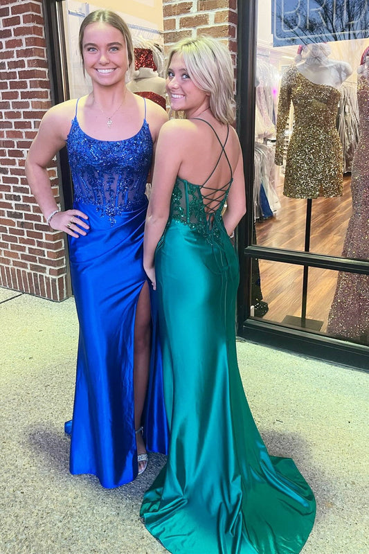  Royal Blue Appliques Scoop Neck Mermaid Long Formal Dress - Prom Dress - DYAVOR® 