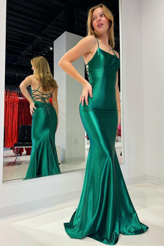  Emerald Scoop Neck Lace-Up Mermaid Long Prom Gown - Prom Dress - DYAVOR® 