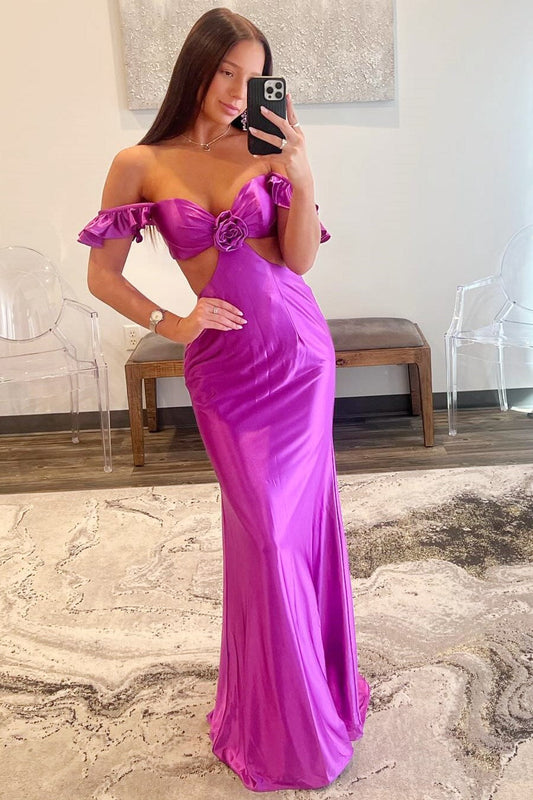  Violet Flutter Sleeve Cutout Mermaid Fitted Gown - Prom Dresses - DYAVOR® 