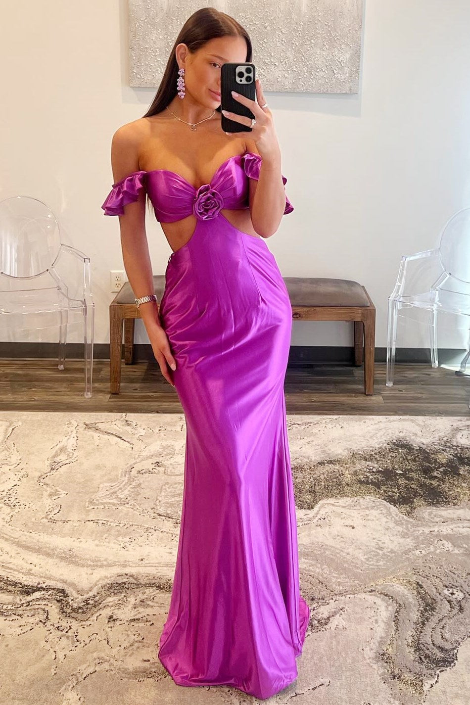  Violet Flutter Sleeve Cutout Mermaid Fitted Gown - Prom Dresses - DYAVOR® 