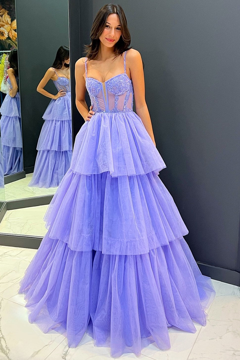  Tiered Ruffle Sequin-Embroidery Corset Long Prom Gown - Prom Dress - DYAVOR® 