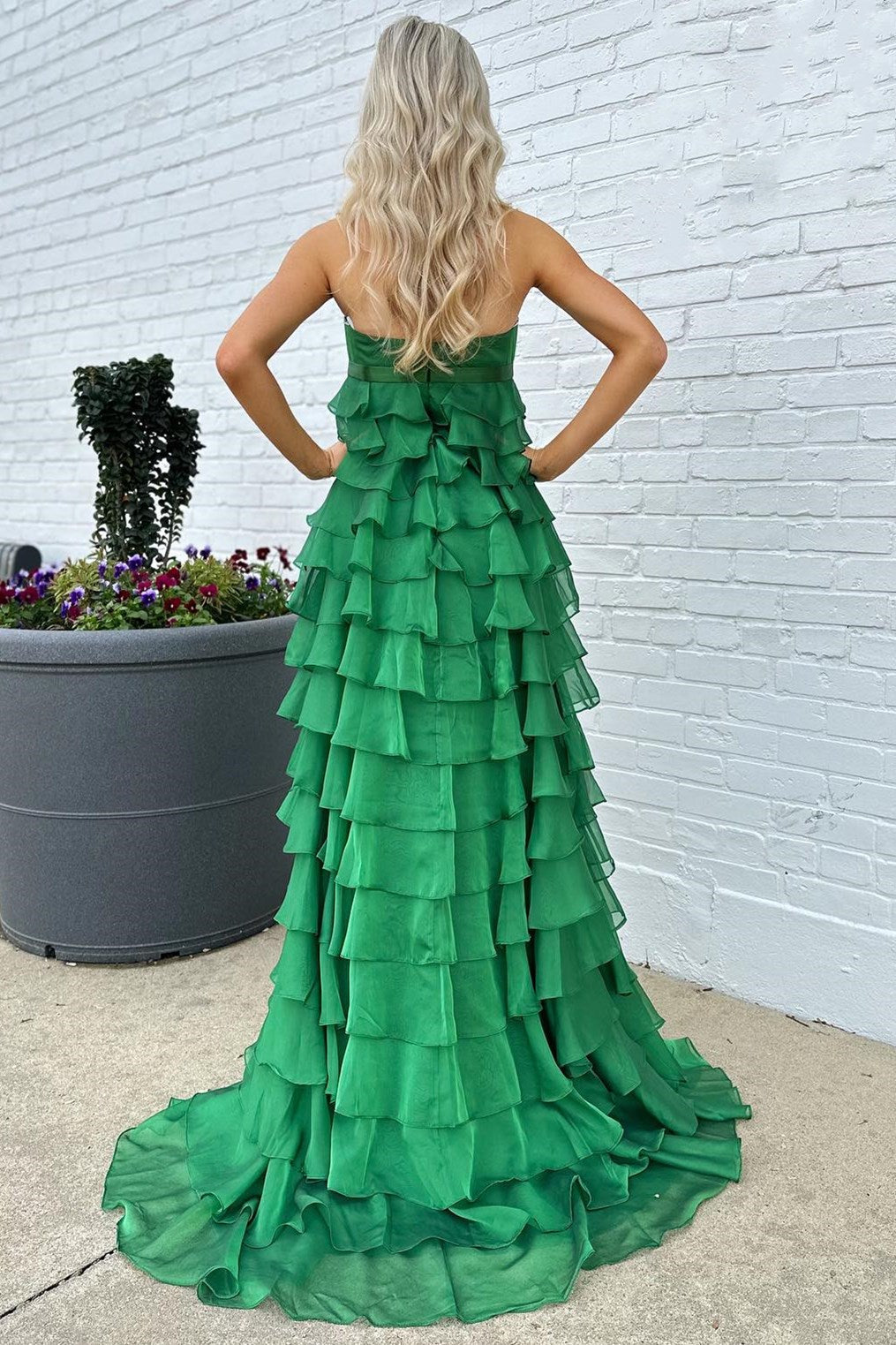  Strapless High-Waist Ruffle Tiered Long Prom Dress with Bow - Prom Dress - DYAVOR® 