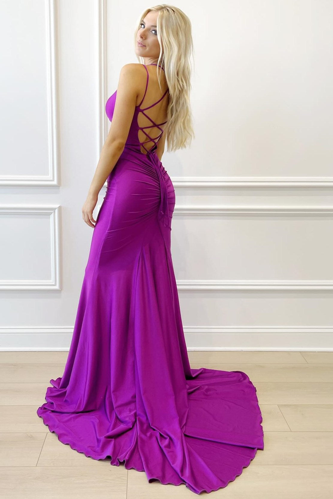  Purple V-Neck Lace-Up Mermaid Long Formal Dress - Prom Dress - DYAVOR® 