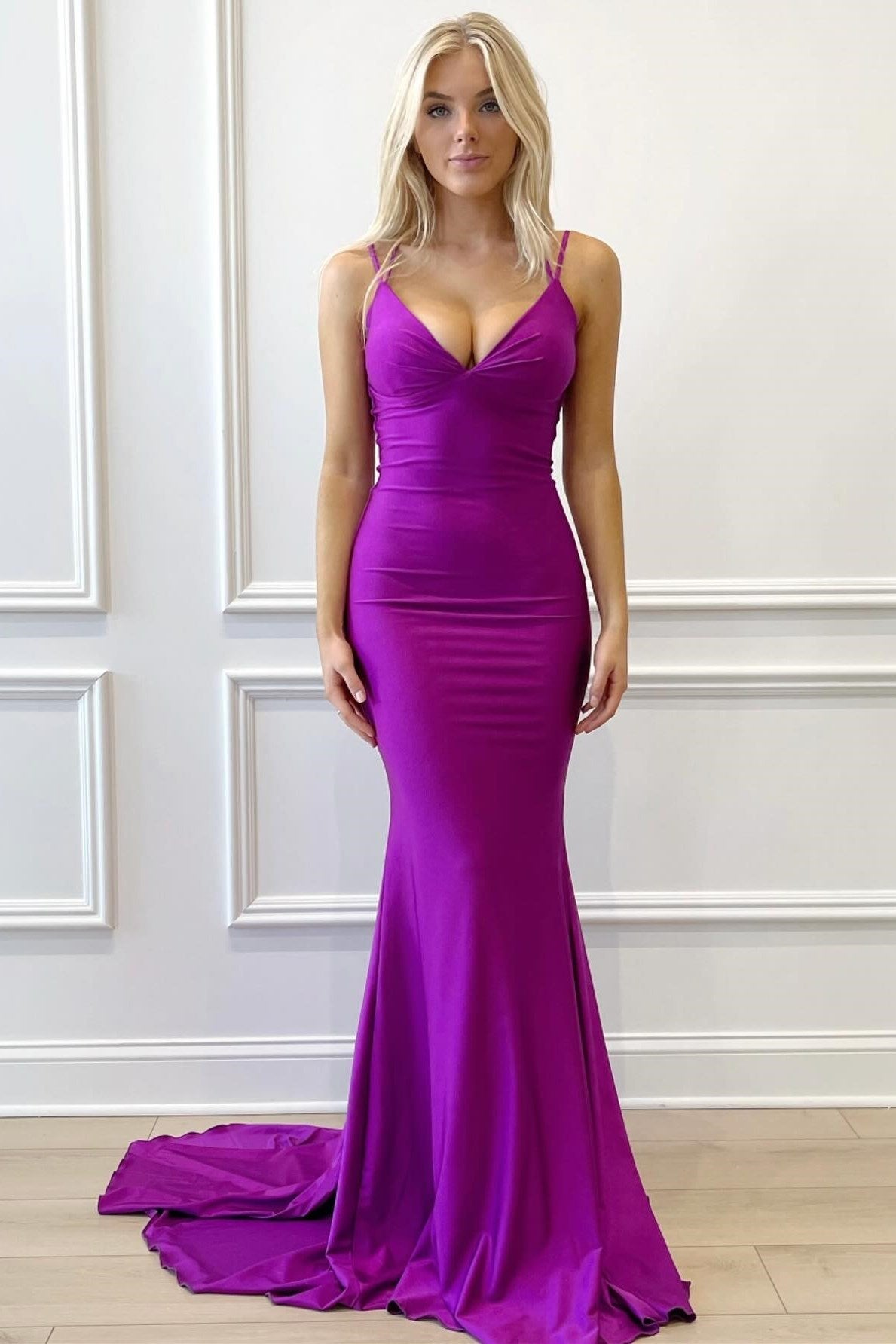  Purple V-Neck Lace-Up Mermaid Long Formal Dress - Prom Dress - DYAVOR® 