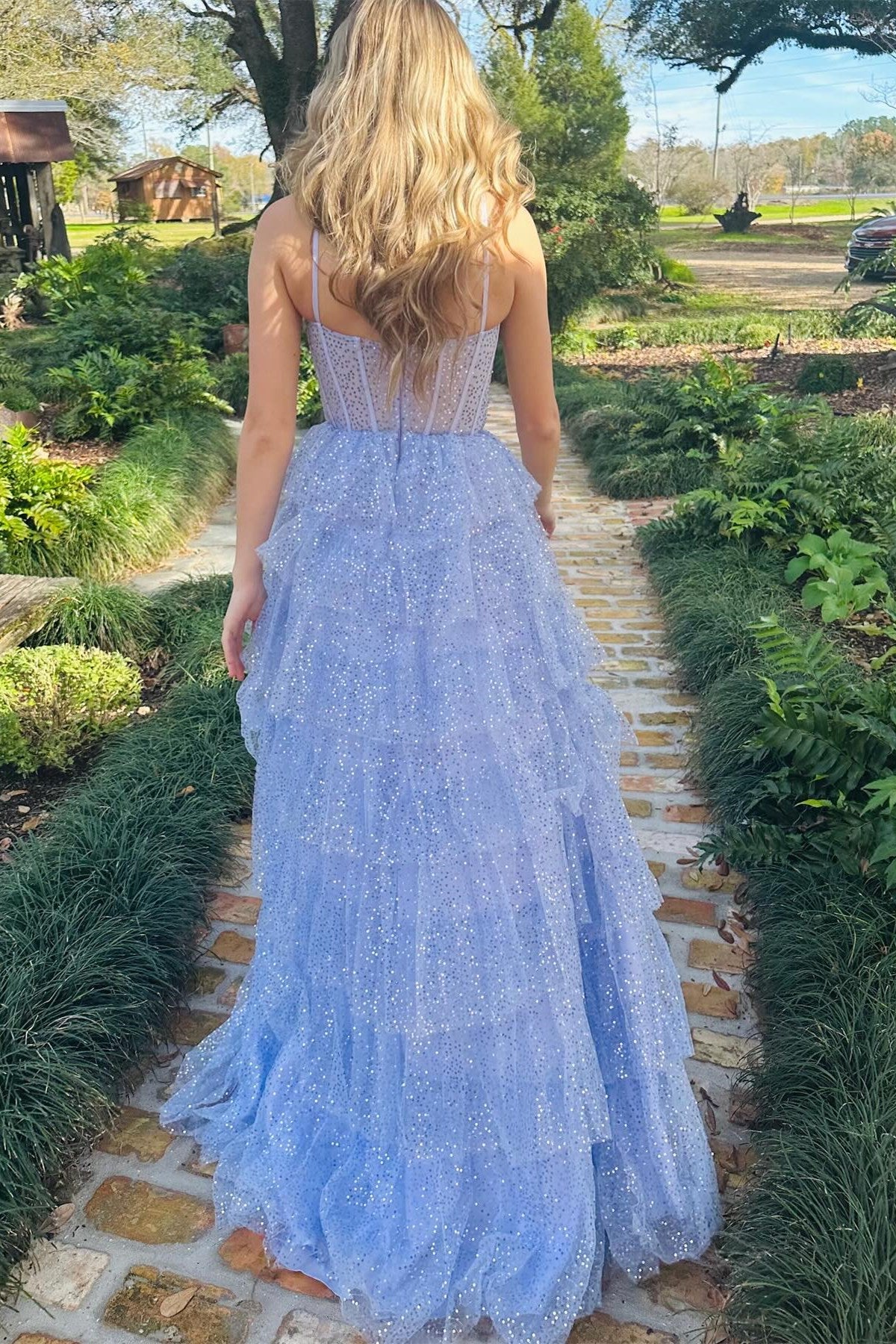  Lavender Tulle Sequin Ruffle Tiered Long Prom Dress - Prom Dress - DYAVOR® 