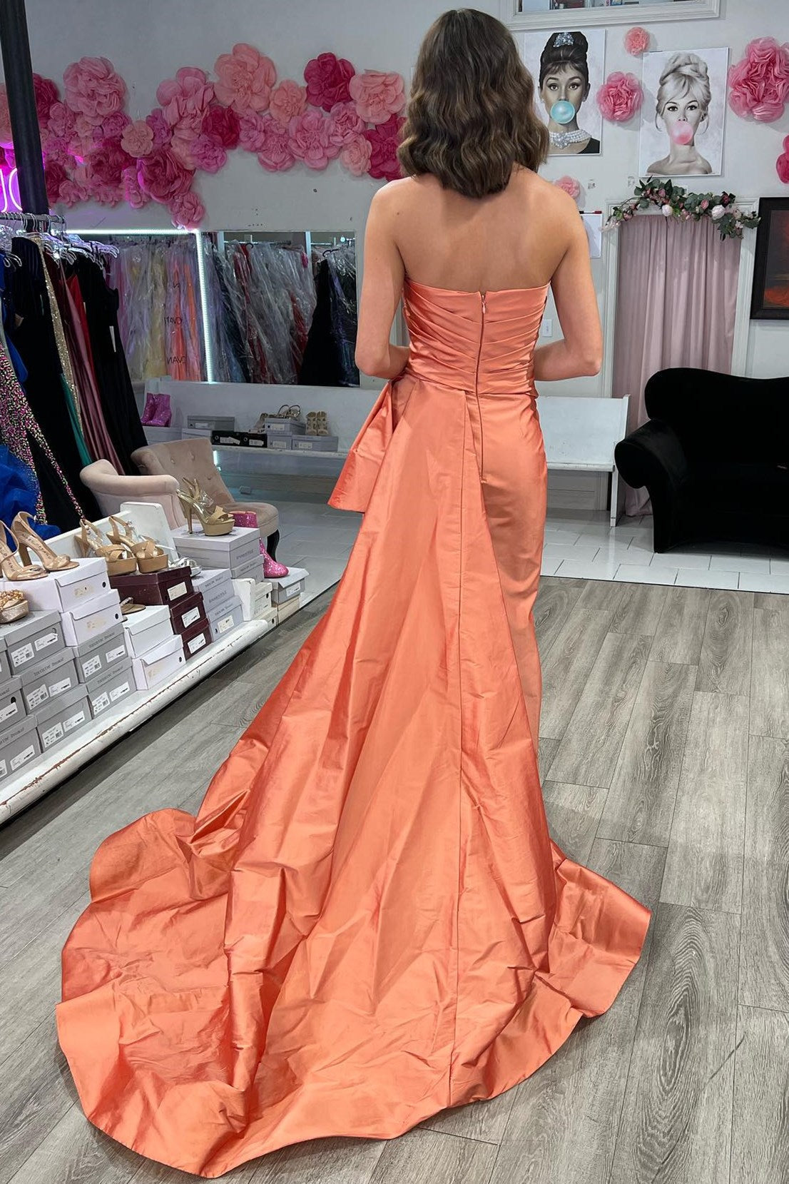  Strapless Ruched Maxi Dress with Attached Train - Prom Dress - DYAVOR® 