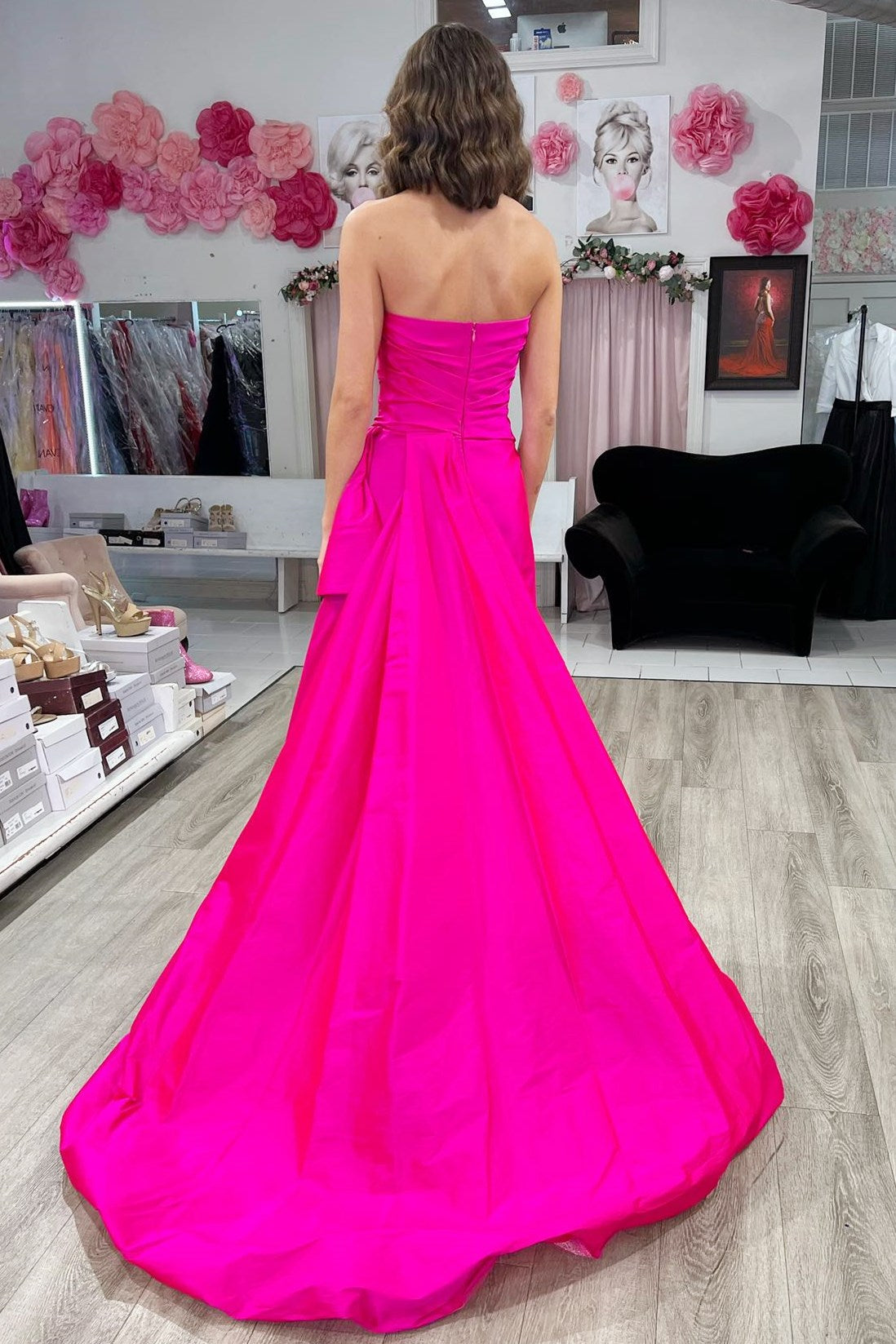  Strapless Ruched Maxi Dress with Attached Train - Prom Dress - DYAVOR® 