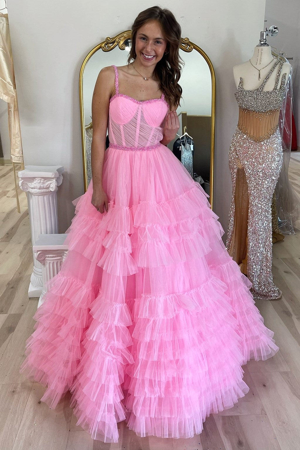  Tiered Ruffle Sweetheart Beaded Long Prom Dress - Prom Dresses - DYAVOR® 