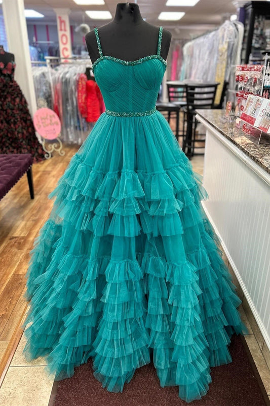  Tiered Ruffle Sweetheart Beaded Long Prom Dress - Prom Dresses - DYAVOR® 