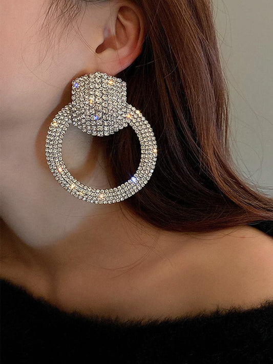  S925 Silver Needle Rhinestone Hoop Earrings MSE092401 - Earrings - DYAVOR® 