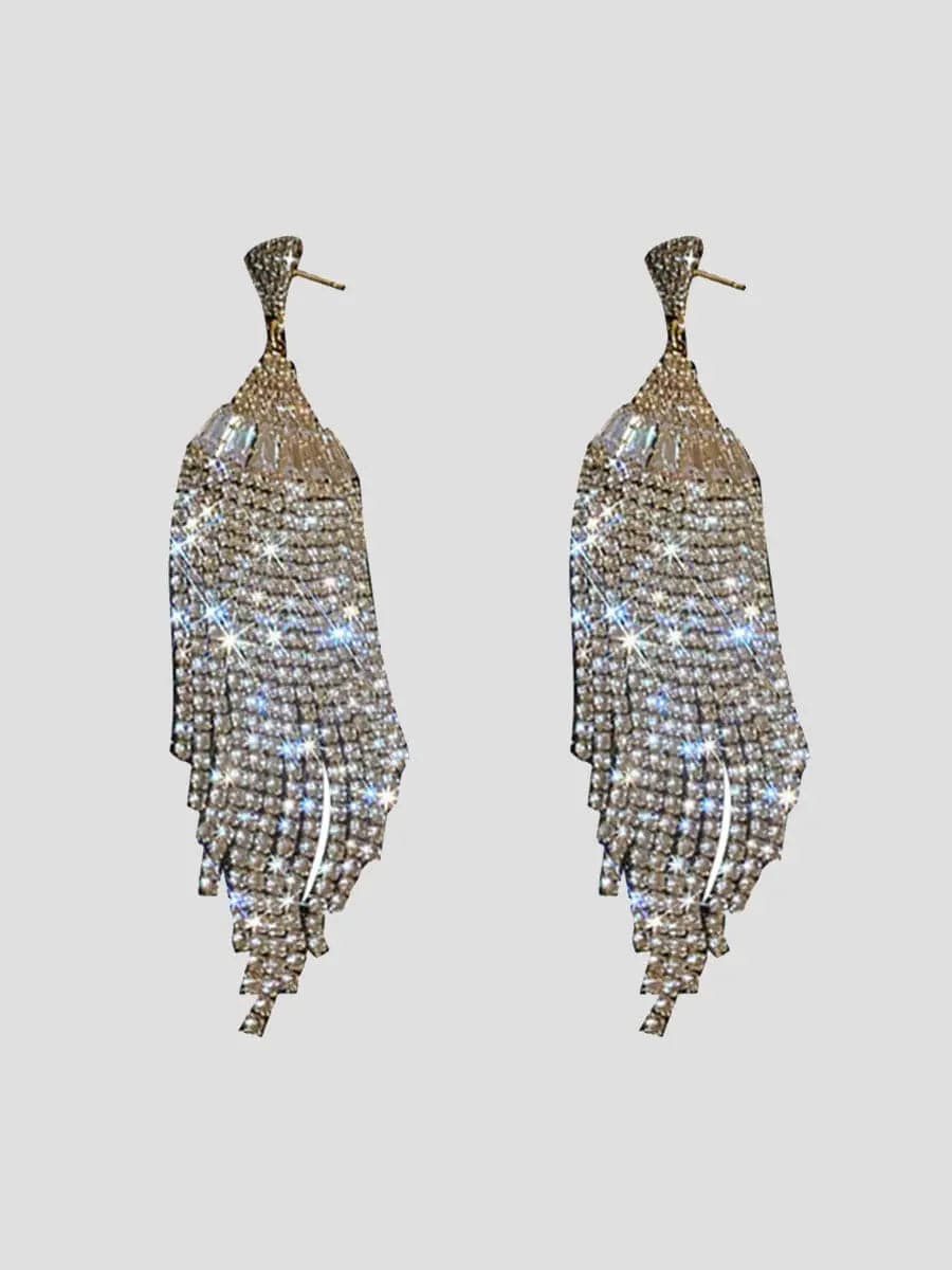  Scalloped Fringe Zircon Earrings MSE092402 - Earrings - DYAVOR® 
