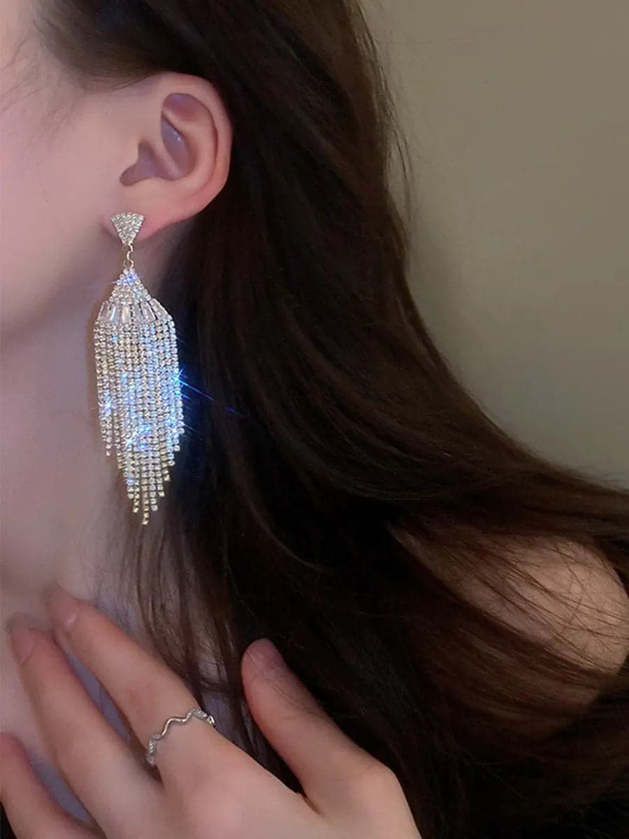  Scalloped Fringe Zircon Earrings MSE092402 - Earrings - DYAVOR® 