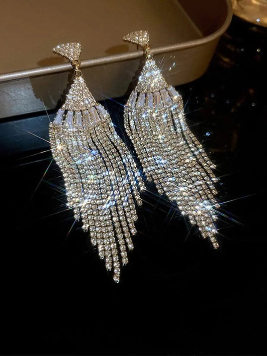  Scalloped Fringe Zircon Earrings MSE092402 - Earrings - DYAVOR® 