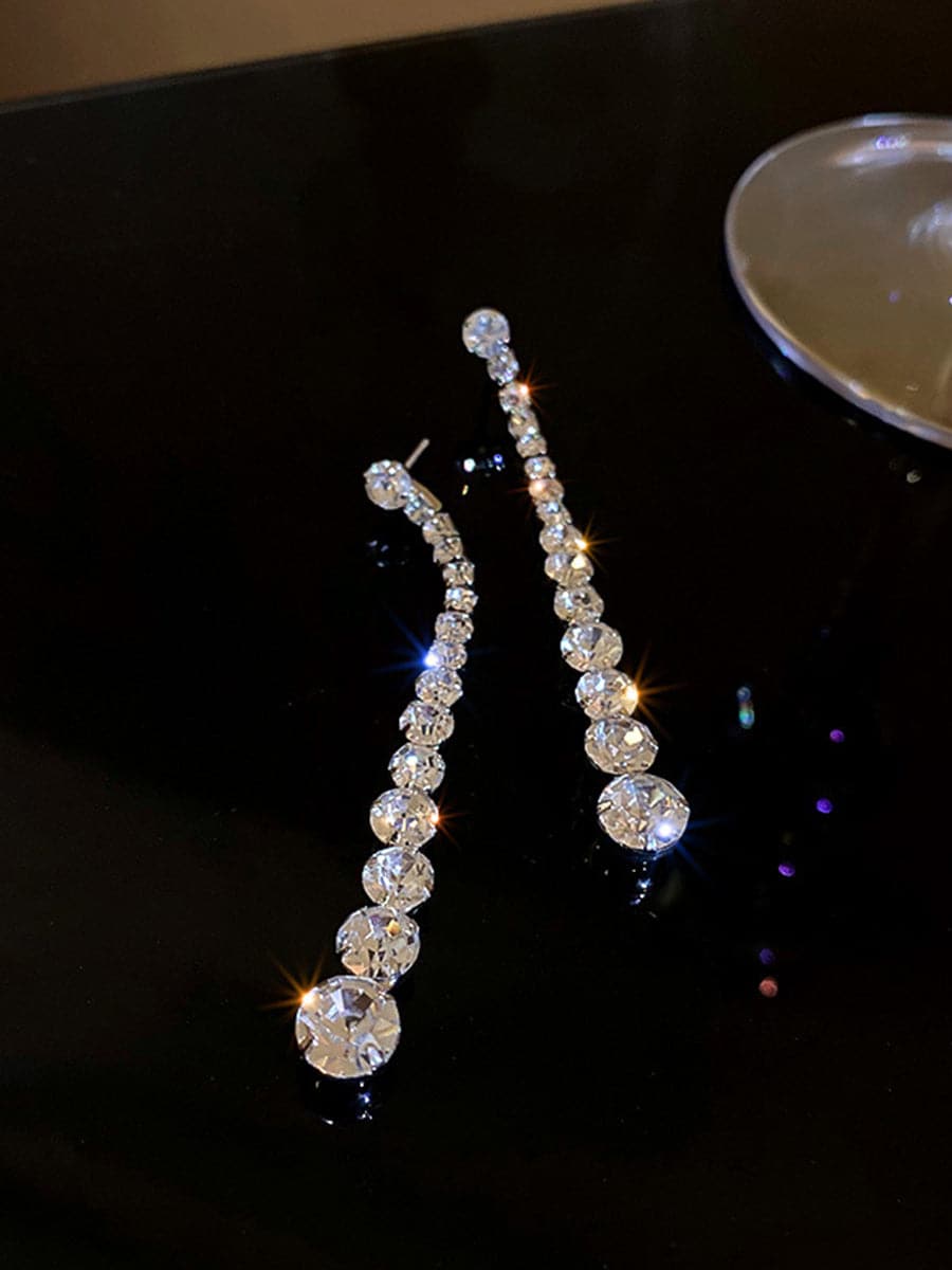  925 Silver Needle Rhinestone Earrings Long MSE092404 - Earrings - DYAVOR® 