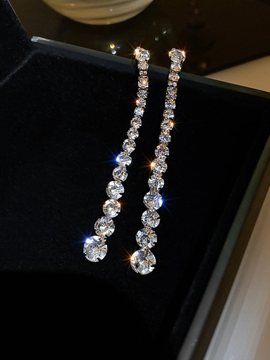  925 Silver Needle Rhinestone Earrings Long MSE092404 - Earrings - DYAVOR® 
