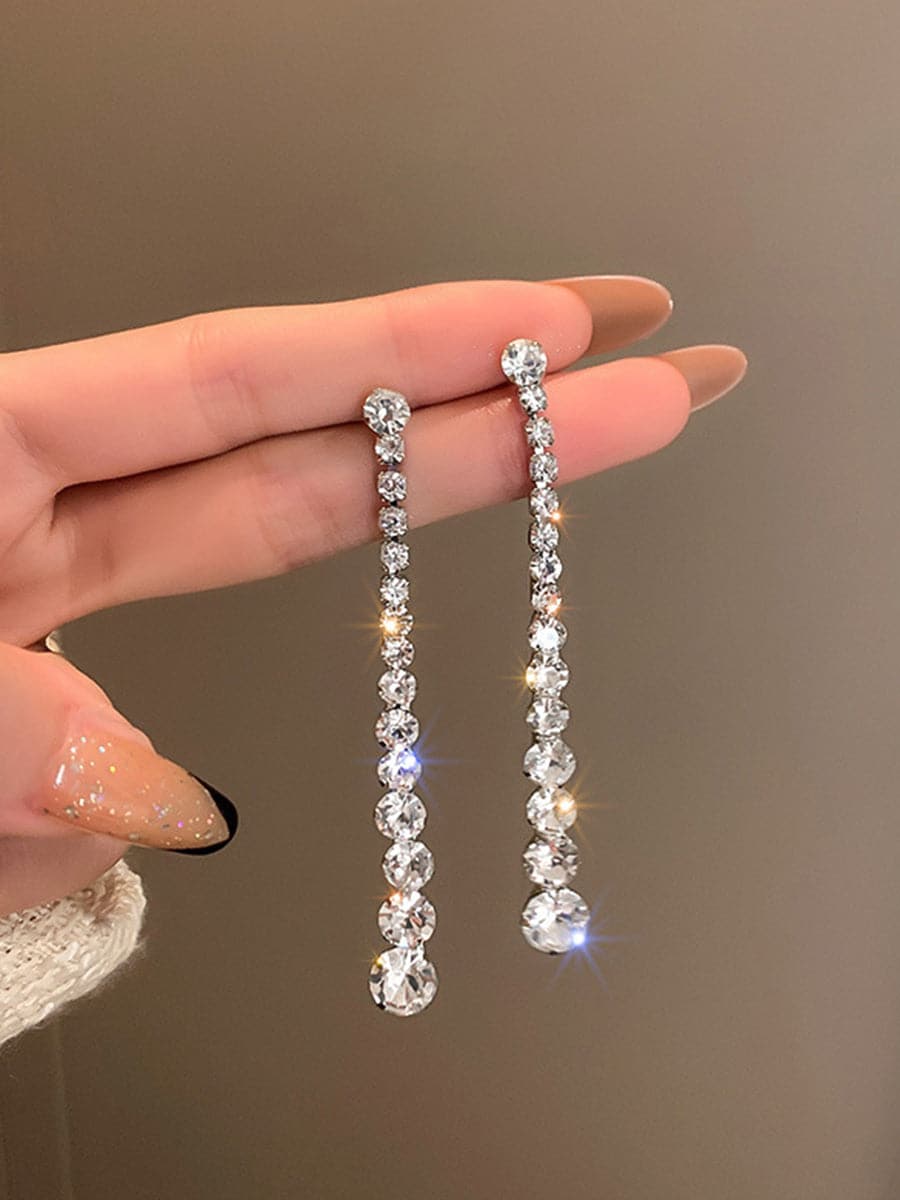  925 Silver Needle Rhinestone Earrings Long MSE092404 - Earrings - DYAVOR® 
