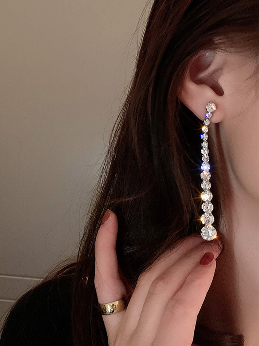  925 Silver Needle Rhinestone Earrings Long MSE092404 - Earrings - DYAVOR® 