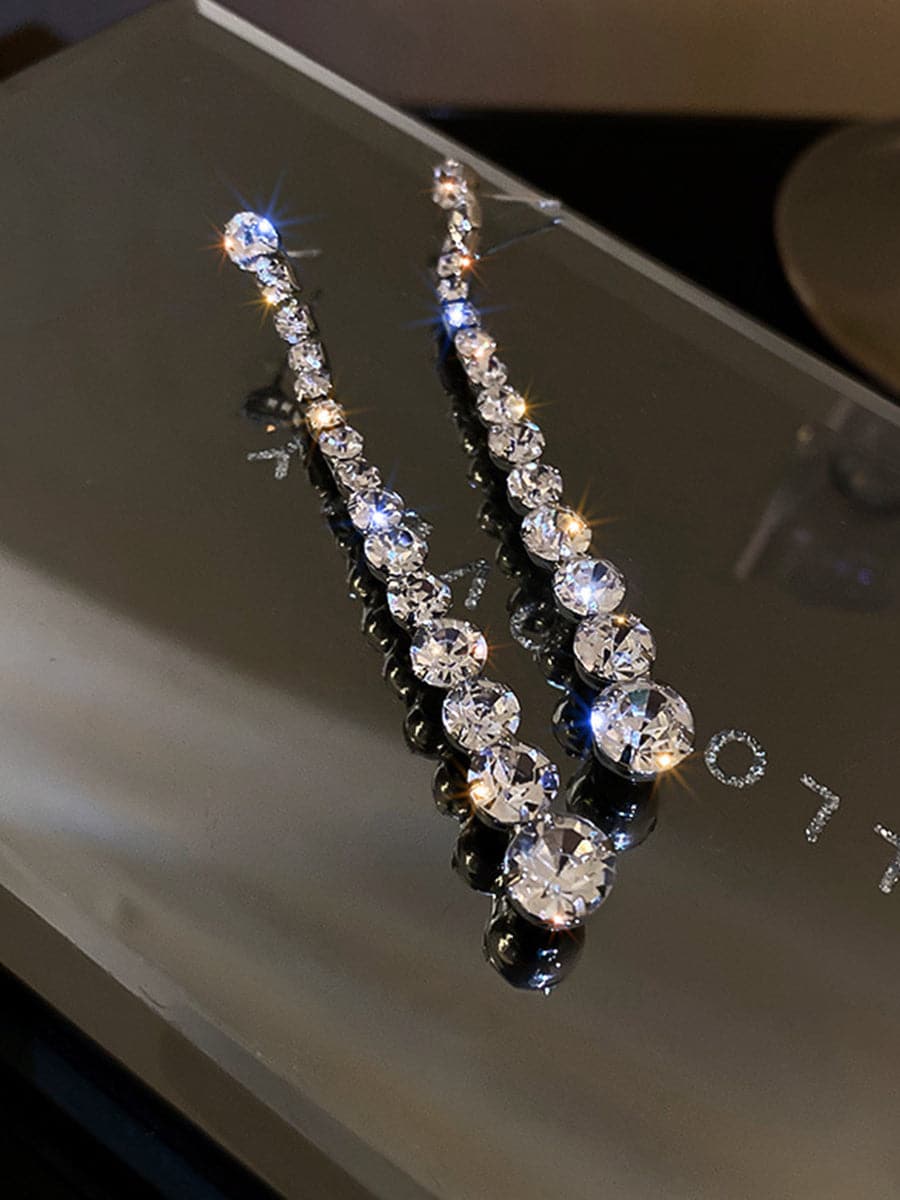  925 Silver Needle Rhinestone Earrings Long MSE092404 - Earrings - DYAVOR® 