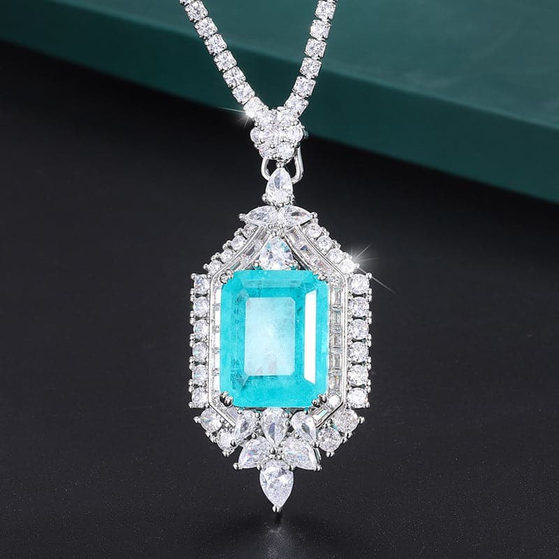  Emerald Paraiba Square Pendant Necklace MSN110802 - Apparel & Accessories - DYAVOR® 