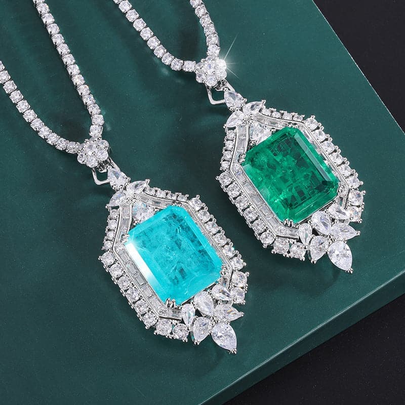  Emerald Paraiba Square Pendant Necklace MSN110802 - Apparel & Accessories - DYAVOR® 