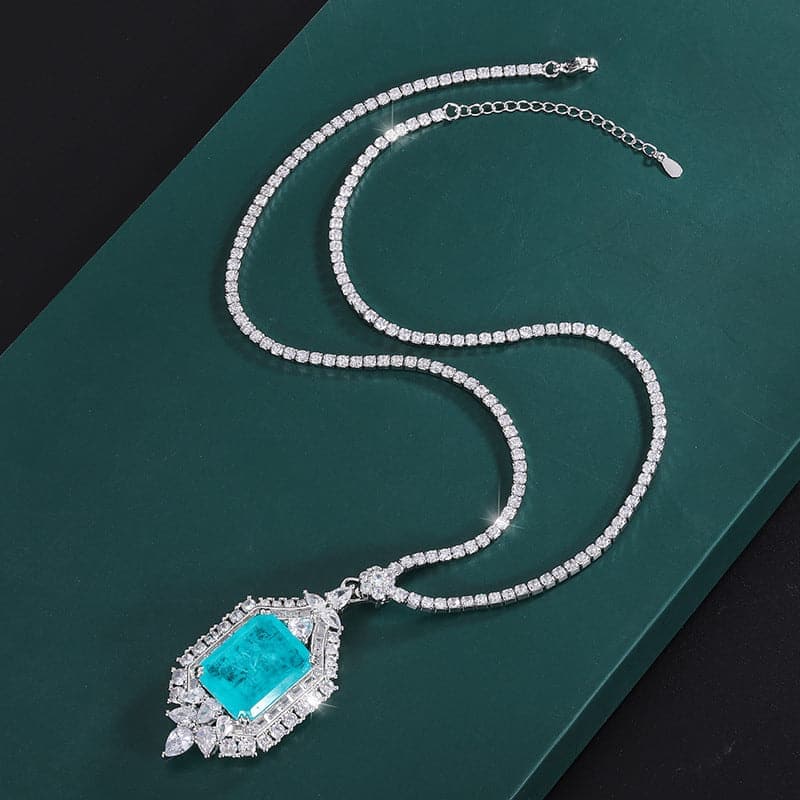  Emerald Paraiba Square Pendant Necklace MSN110802 - Apparel & Accessories - DYAVOR® 