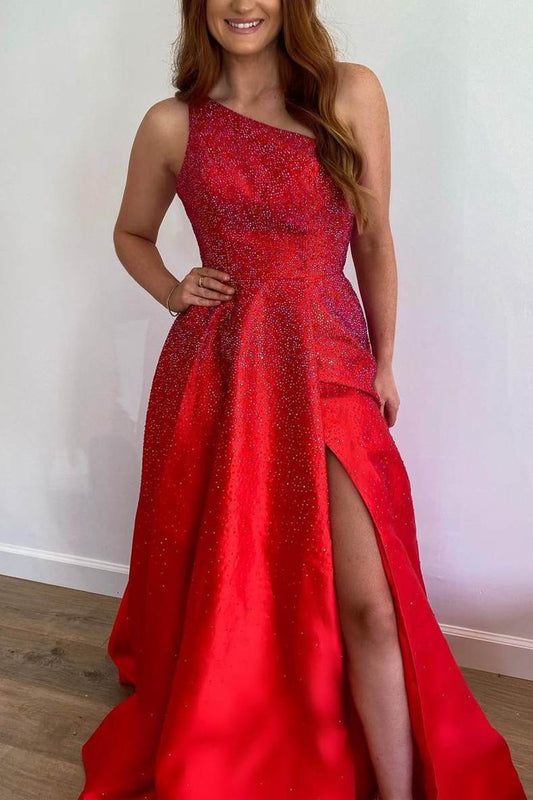  Malaysia | One Shoulder Red Beaded Long Formal Dress - Prom Dress - DYAVOR® 