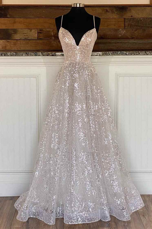  Light Champagne Sequin Lace A-Line Prom Dress - Prom Dress - DYAVOR® 
