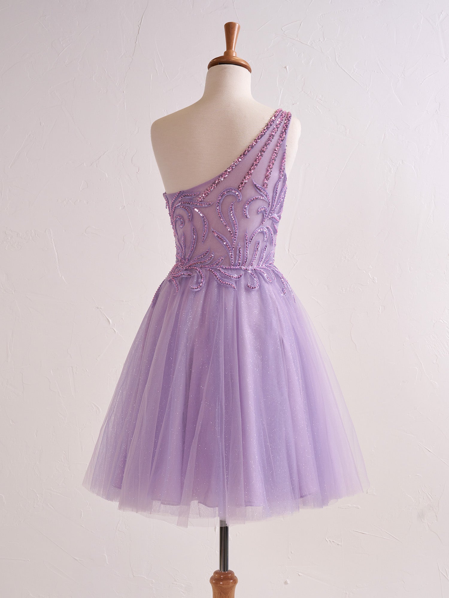  Amiri | One Shoulder A-line Lilac Short Homecoming Dress with Appliques - Cocktail Dress - DYAVOR® 