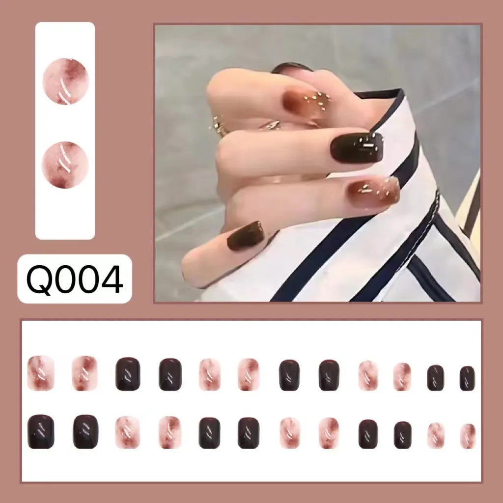  Wearable Silver Stripes Y2k False Nails Long Almond Round Fashion Nail Tips Press On With Silver Beads Designs Fake Nails Art -  - DYAVOR® 