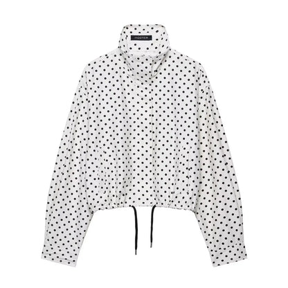 Autumn Polka Dot Turtleneck Zipper Jacket – Casual Drawstring Fashion Coat Women