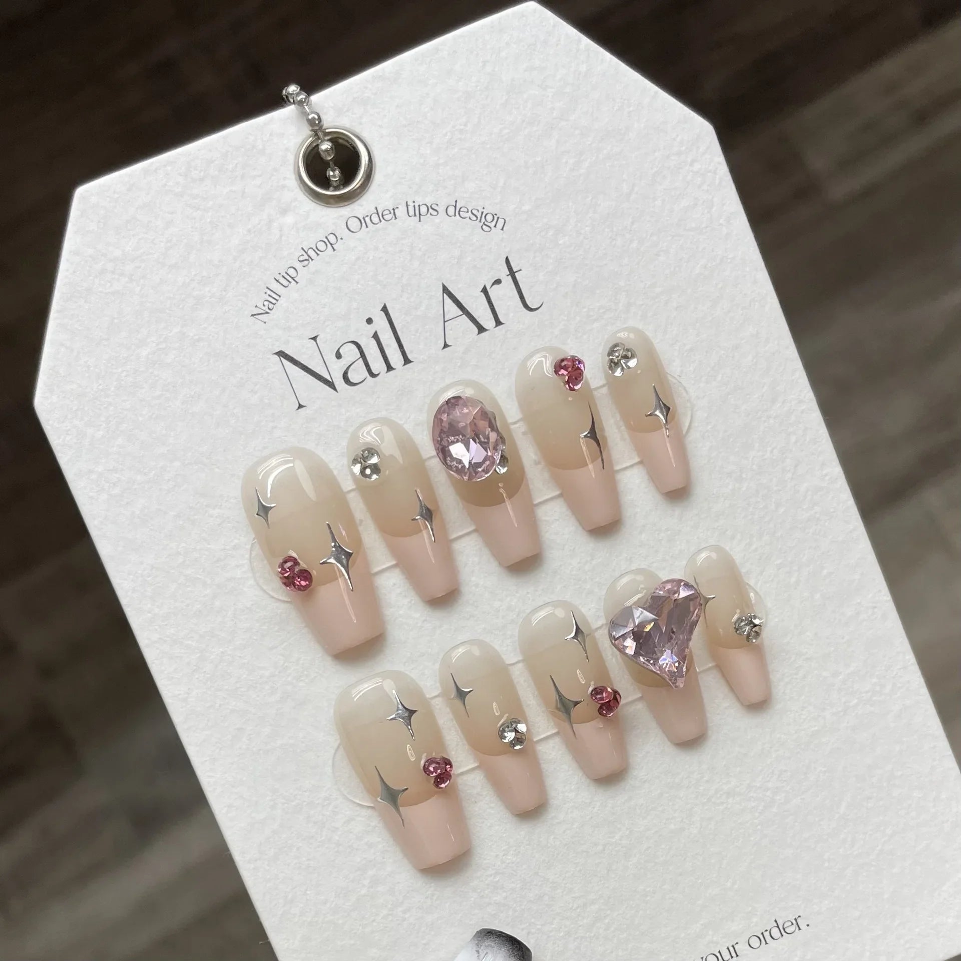  10Pcs Blue Handmade Press On Nails Ballerina French with Rhinestones Wearable False Nails Gradient Decoration Fake Nails Tips -  - DYAVOR® 