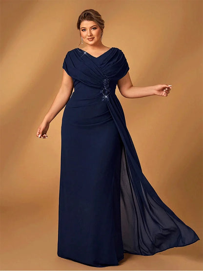 Luxury Plus Size Mother of the Bride Evening Gown – Shiny Navy Blue Chiffon Formal Dress