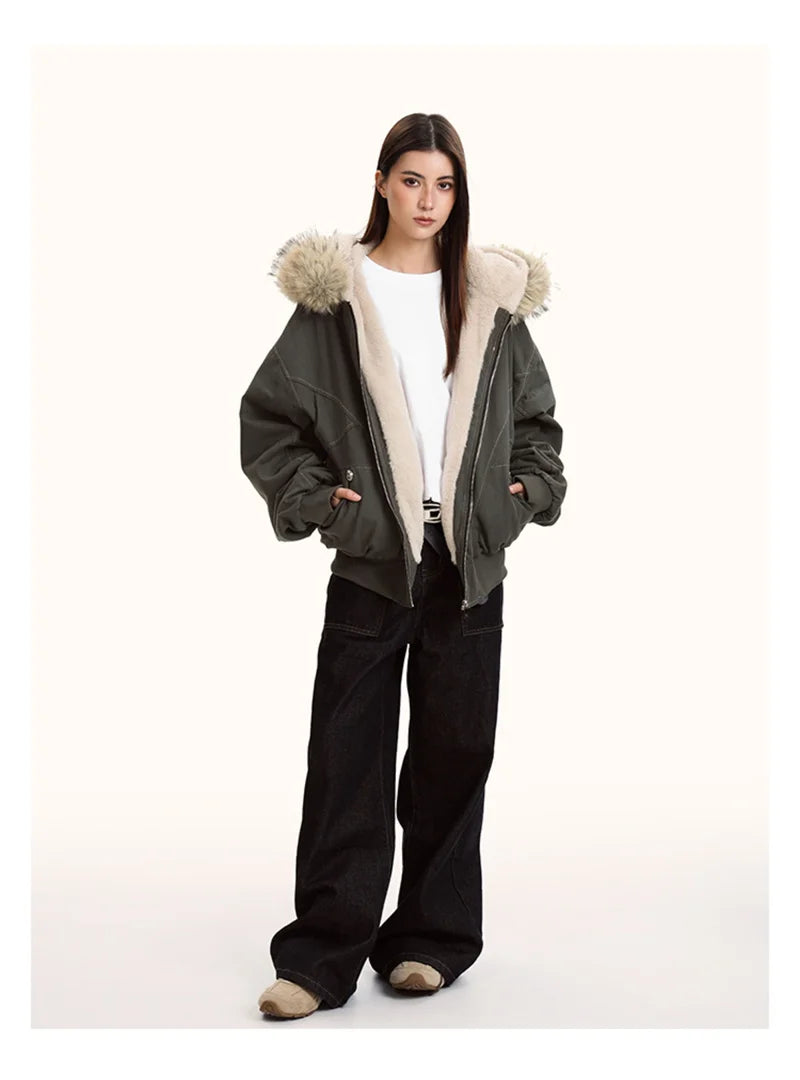 Fur Collar Hooded Parka For Women – Thick Padded Winter Jacket