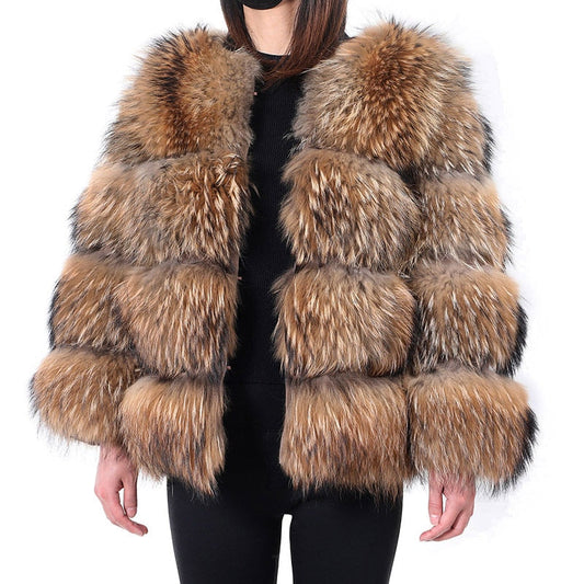 Maomaokong 2023 Natural Real Raccoon Fur Coats Women Luxury Fur Jackets Winter Warm Female Clothes Vests Real Fur Coat Tops