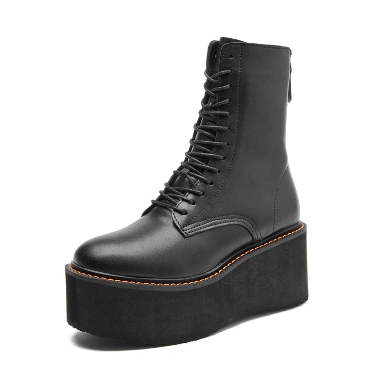 Genuine Leather Ankle Boots for Women – Platform High Heel Winter Booties