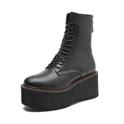 Genuine Leather Ankle Boots for Women – Platform High Heel Winter Booties