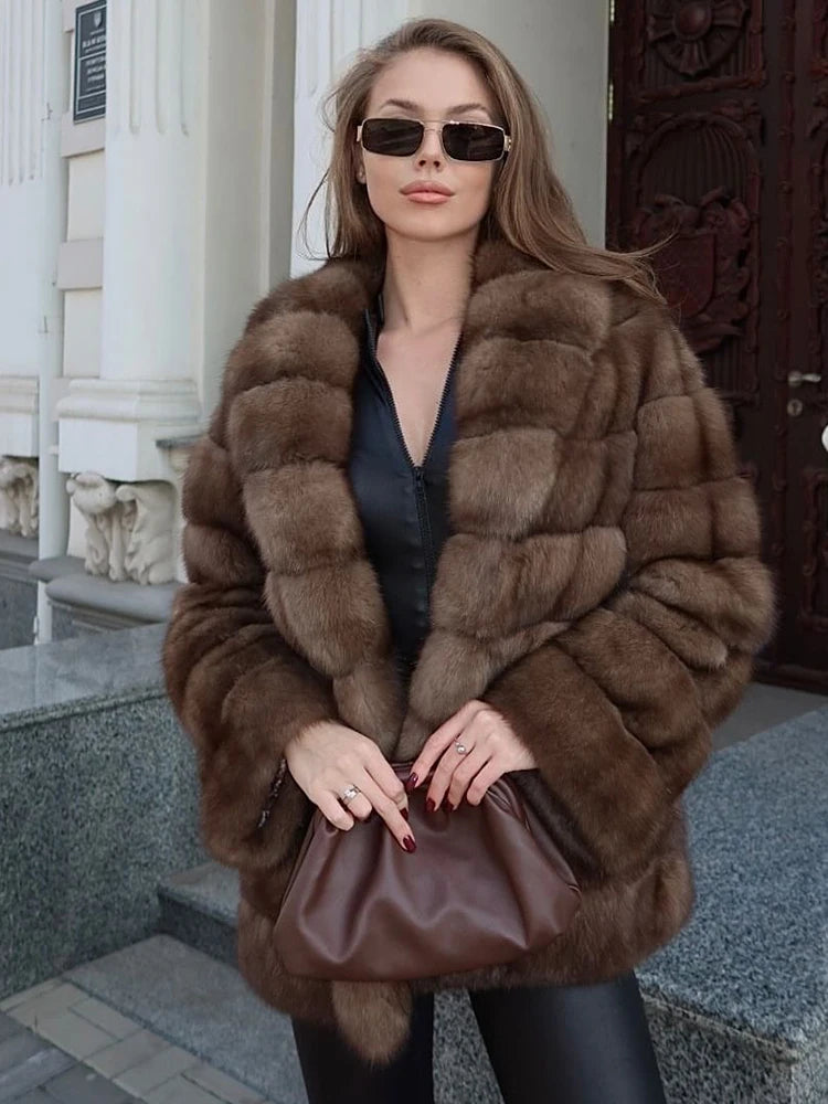 Fluffy Patchwork Faux Fur Coat For Women – Loose Winter Streetwear