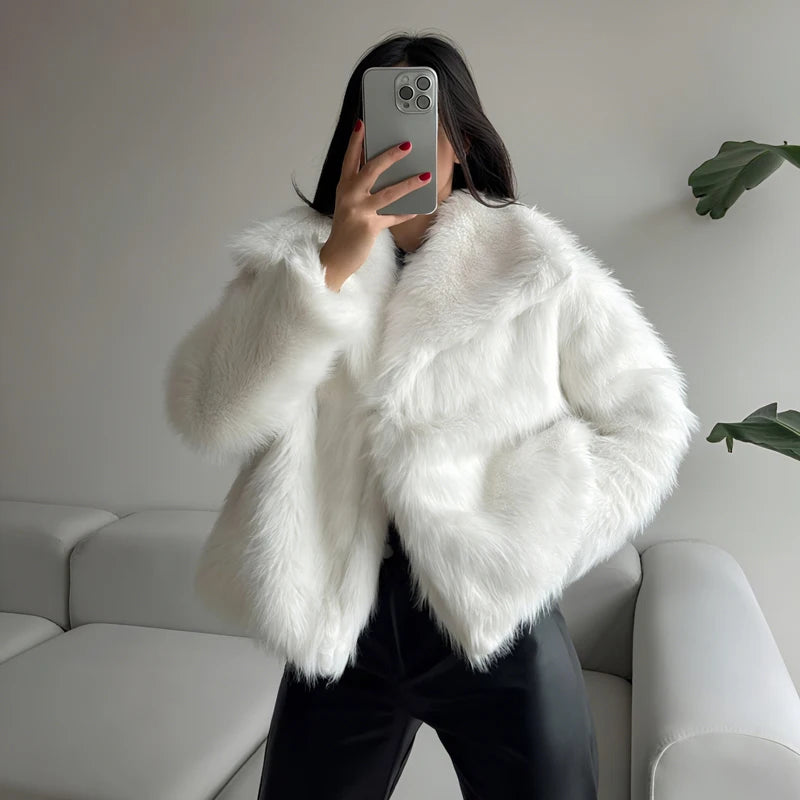 Plush Faux Fur Fluffy Coat Cozy Autumn Winter Jacket Women