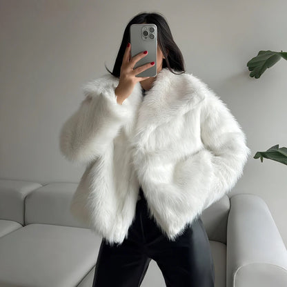 Plush Faux Fur Fluffy Coat Cozy Autumn Winter Jacket Women