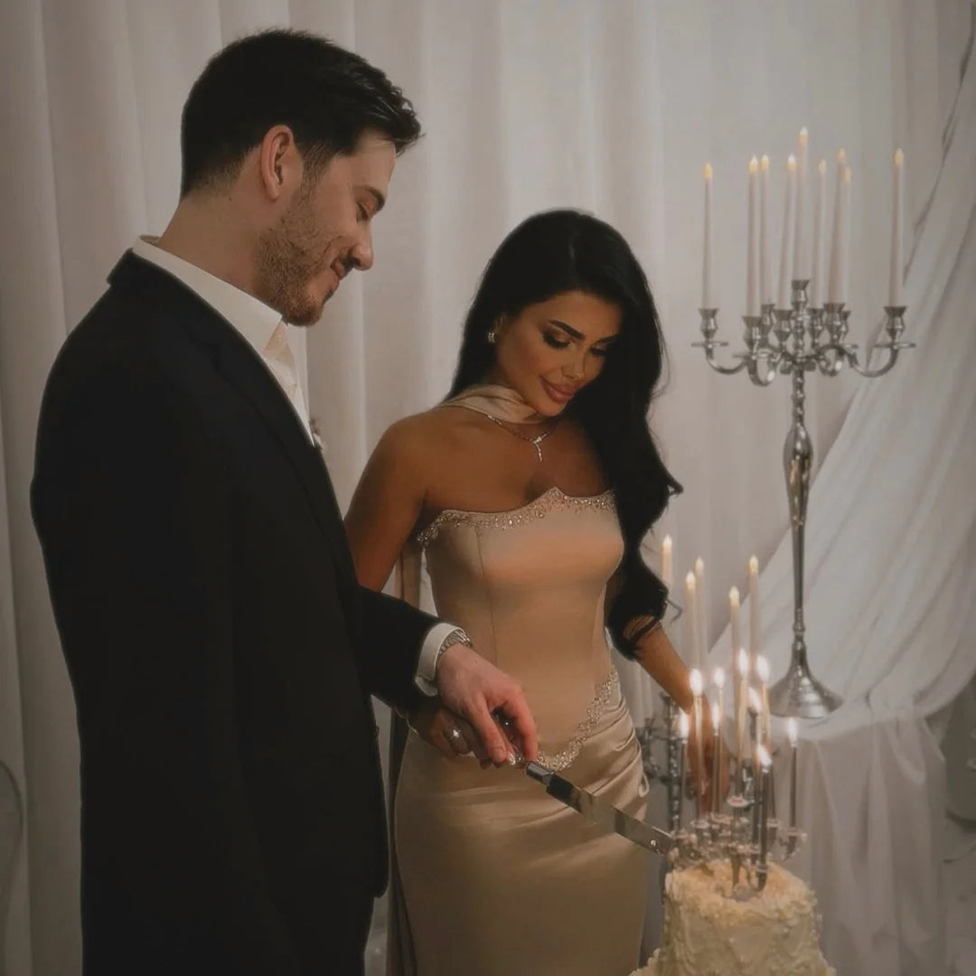 Bella Customized White Silk Mermaid Evening Dress Strapless Backless Floor-Length Gown