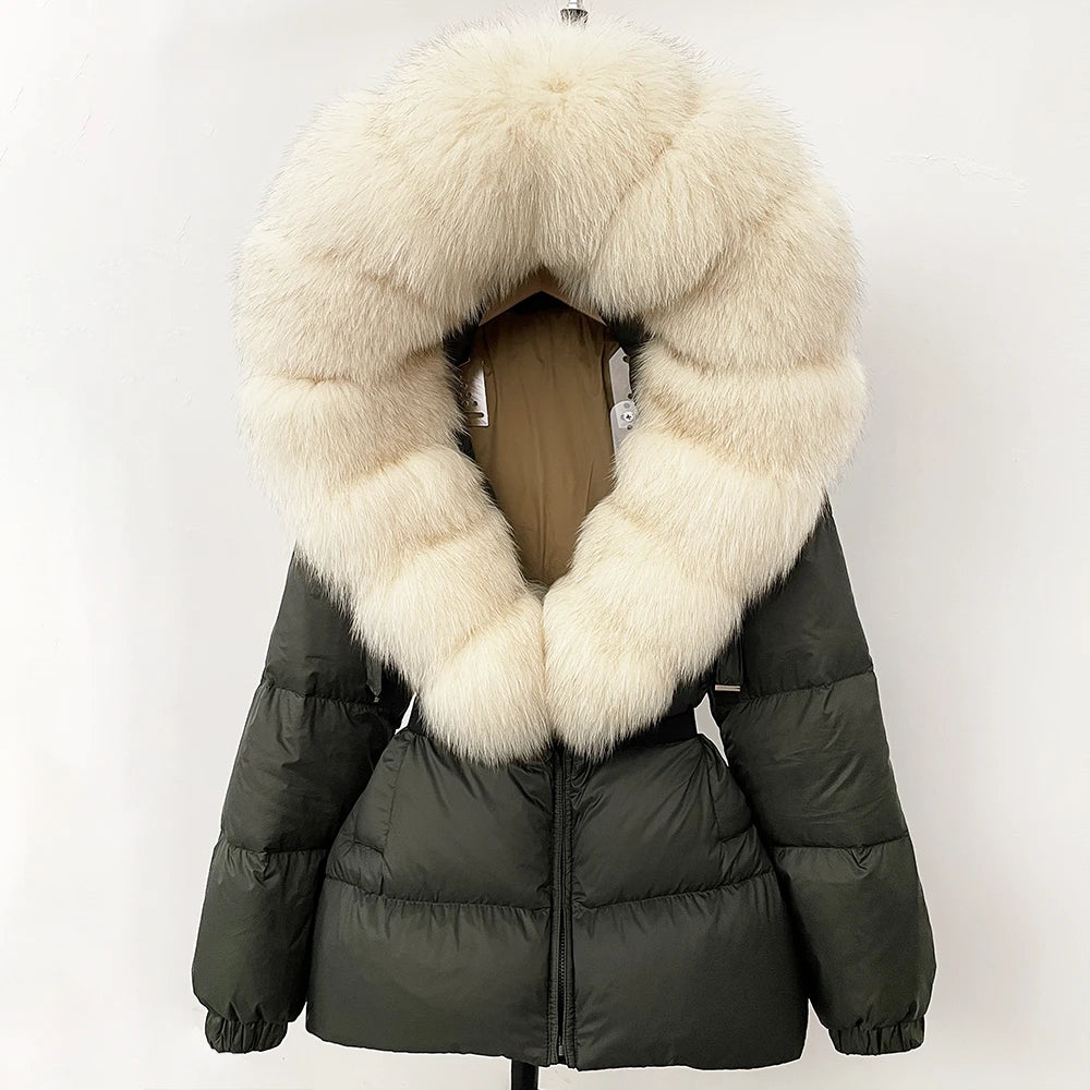 Luxury Down Puffer Jacket with Real Fox Fur Hood – Thick Waterproof Winter Parka for Women