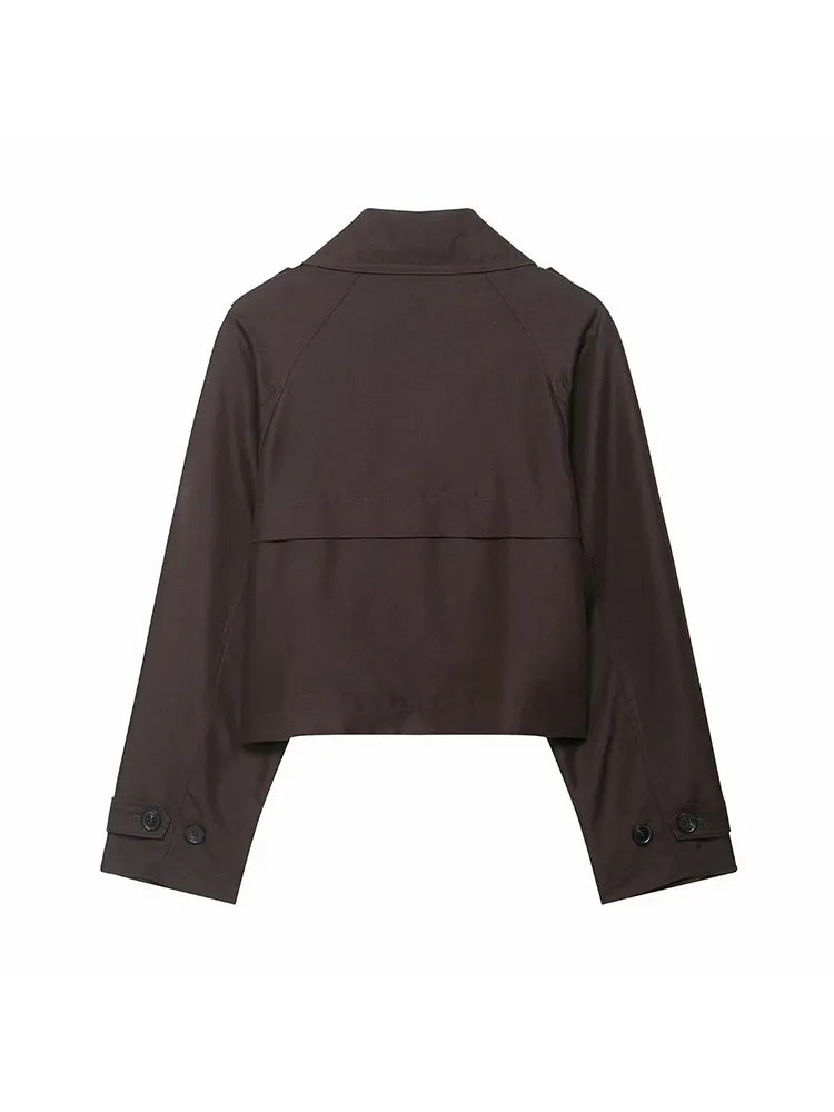 Short Double-Breasted Lapel Trench Coat – Autumn Winter Office Lady Fashion Jacket Women
