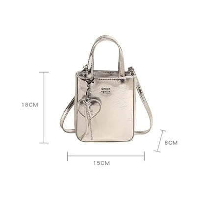 Korean Trend Silver Mini Square Leather Shoulder Bag – High-Quality Crossbody Purse