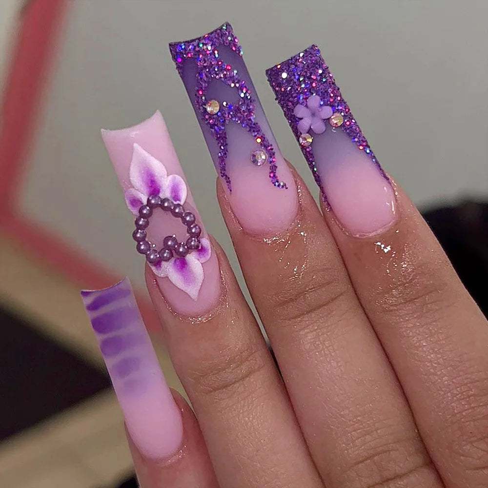  24Pcs Pink Bow Design False Nails Long Ballet Press on Nails with Pearl Wearable Coffin Fake Nails French Square Finger Nail -  - DYAVOR® 
